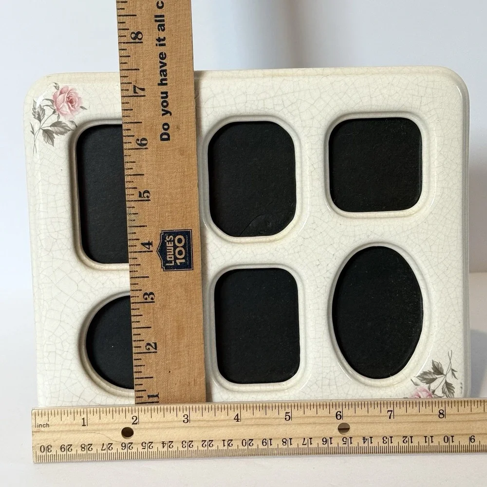 VTG Ceramic Floral 6 Photo Frame Pink Rose Cottagecore Romantic Feminine 90s 80s